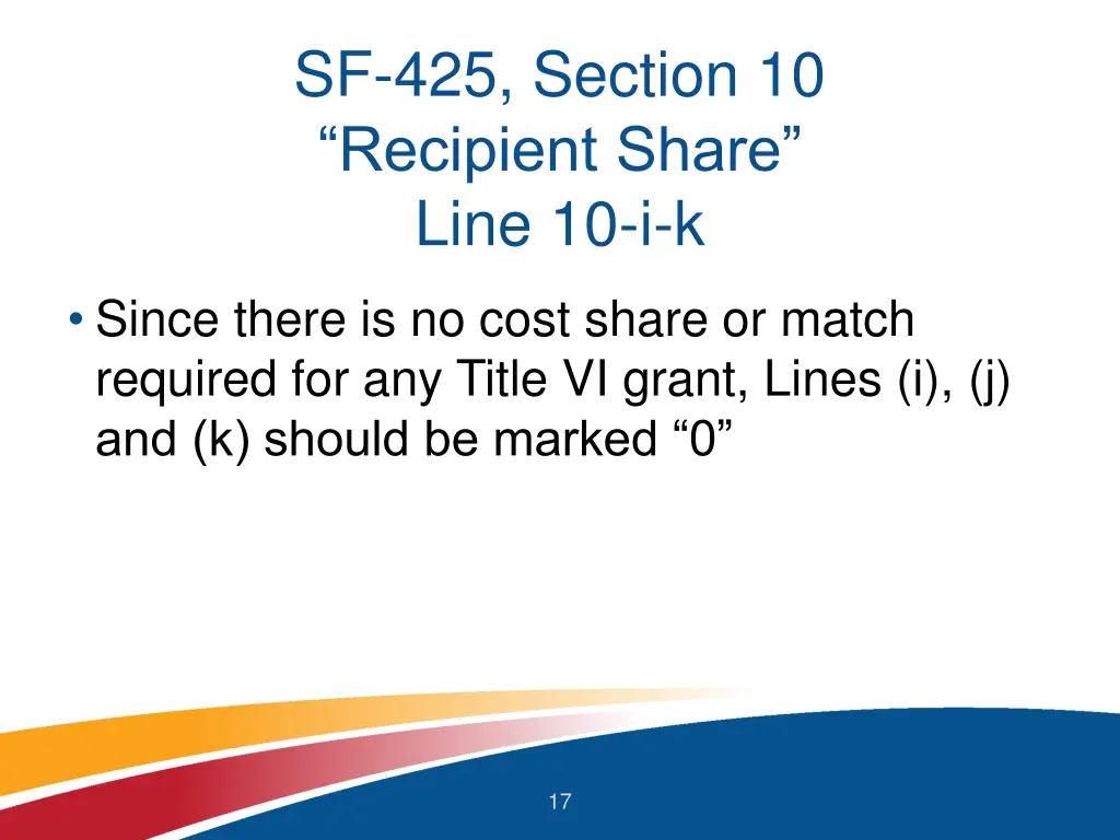 sf 425 section 10 recipient share line 10 i k