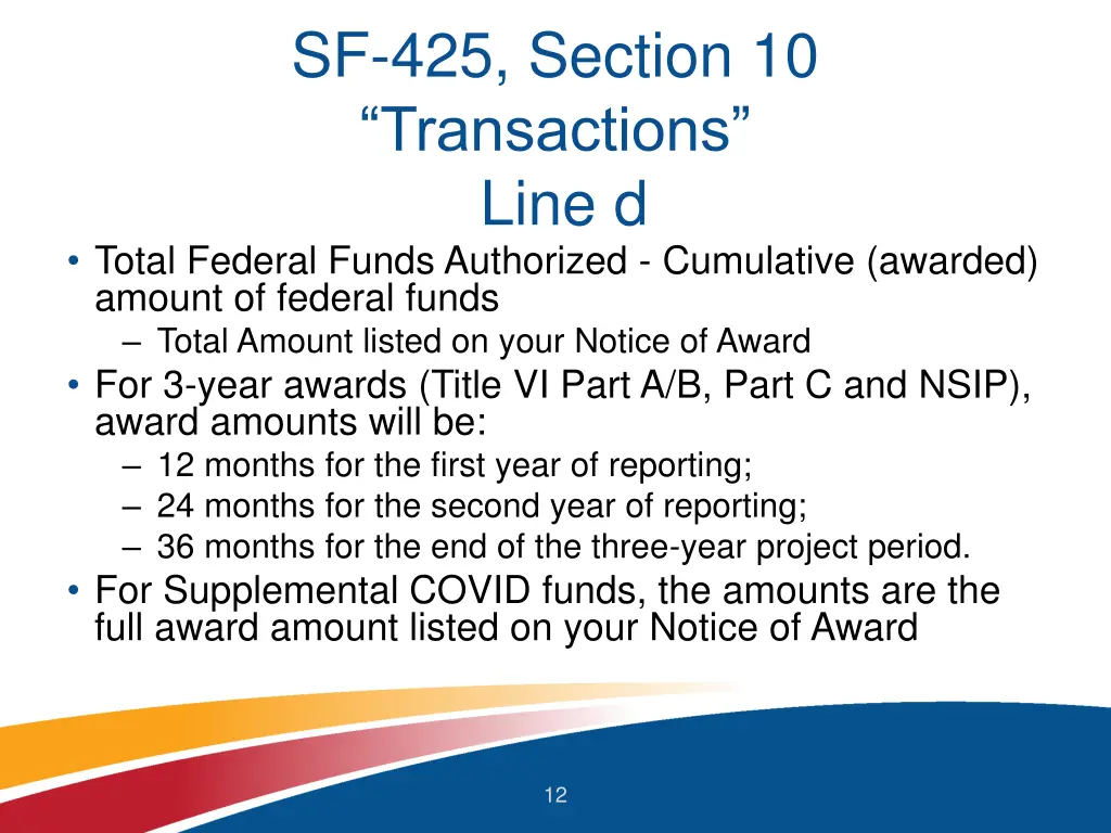 sf 425 section 10 transactions line d total
