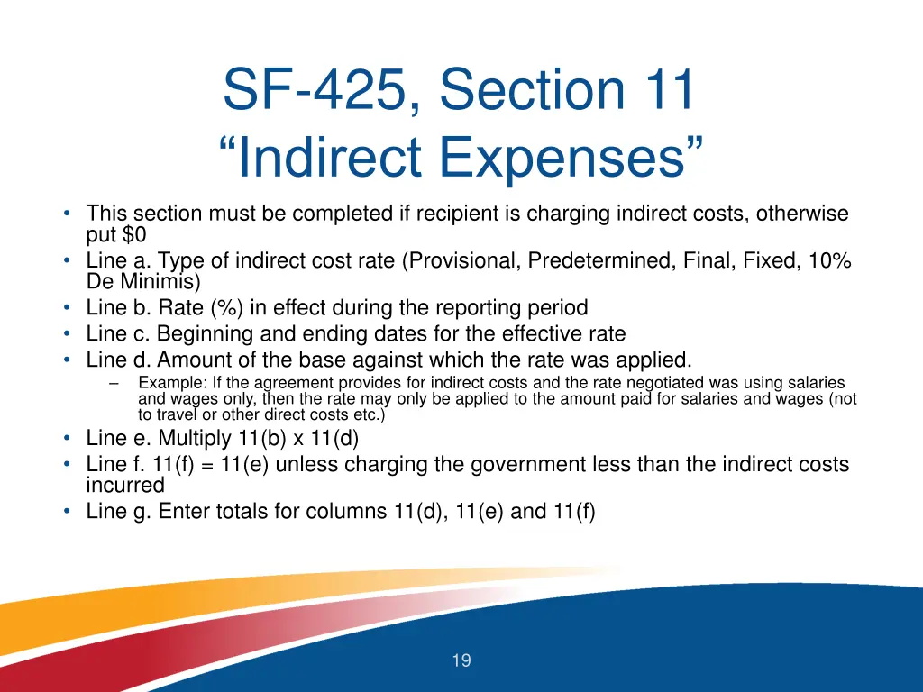 sf 425 section 11 indirect expenses