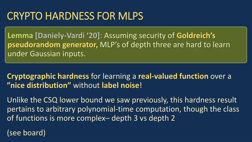 crypto hardness for mlps crypto hardness for mlps