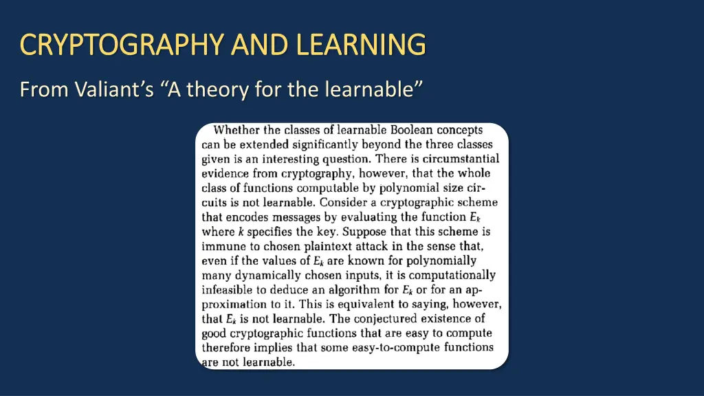 cryptography and learning cryptography
