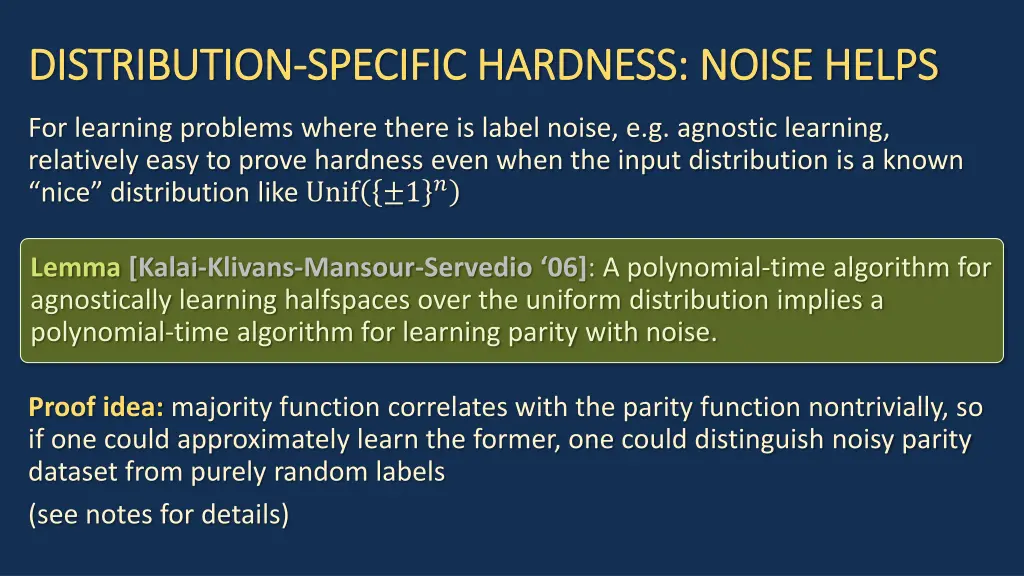 distribution distribution specific hardness noise 1