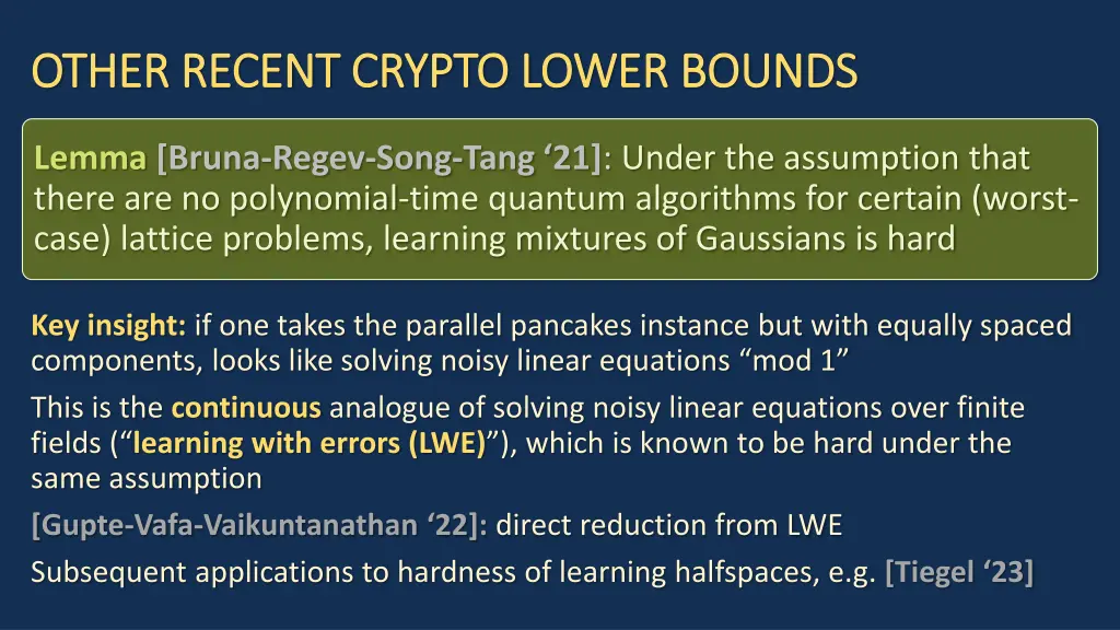 other recent crypto lower bounds other recent