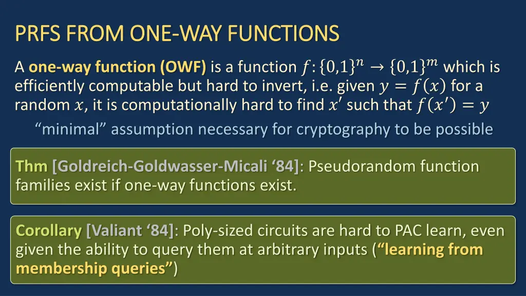 prfs from one prfs from one way functions