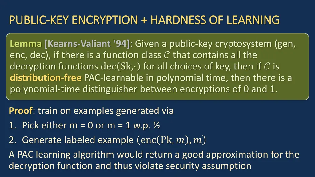 public public key encryption hardness of learning