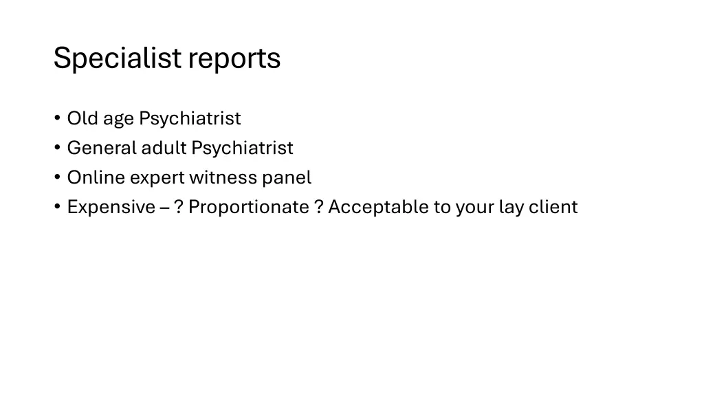 specialist reports