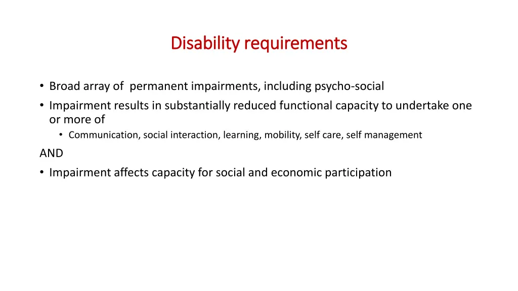 disability requirements disability requirements