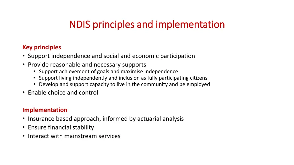 ndis principles and implementation ndis