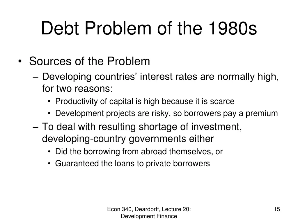 debt problem of the 1980s