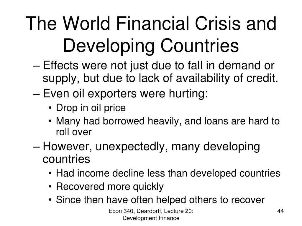 the world financial crisis and developing 1