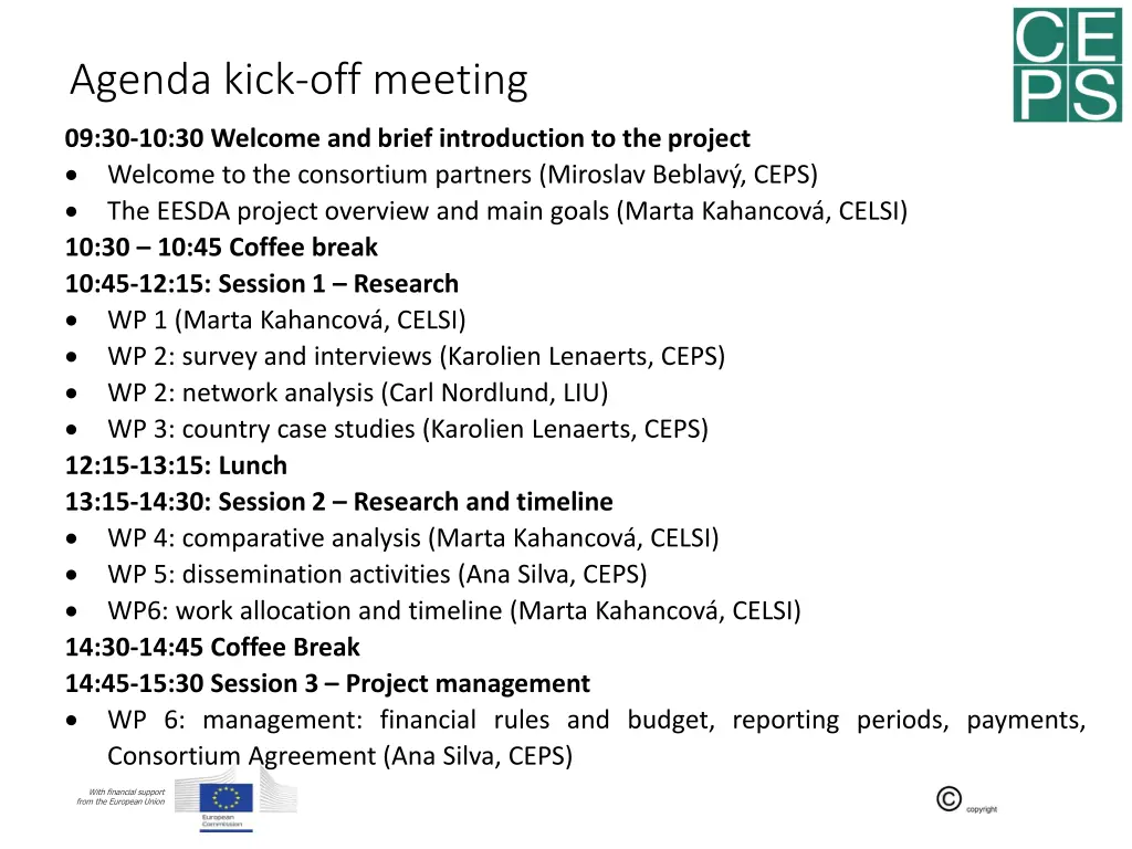 agenda kick off meeting