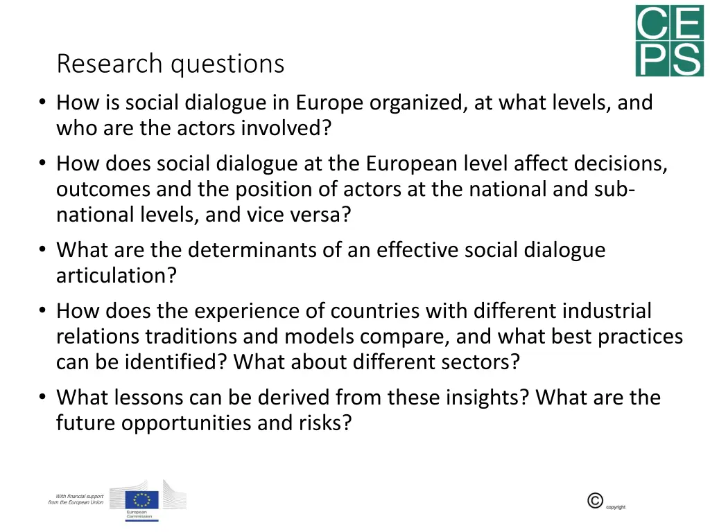 research questions how is social dialogue