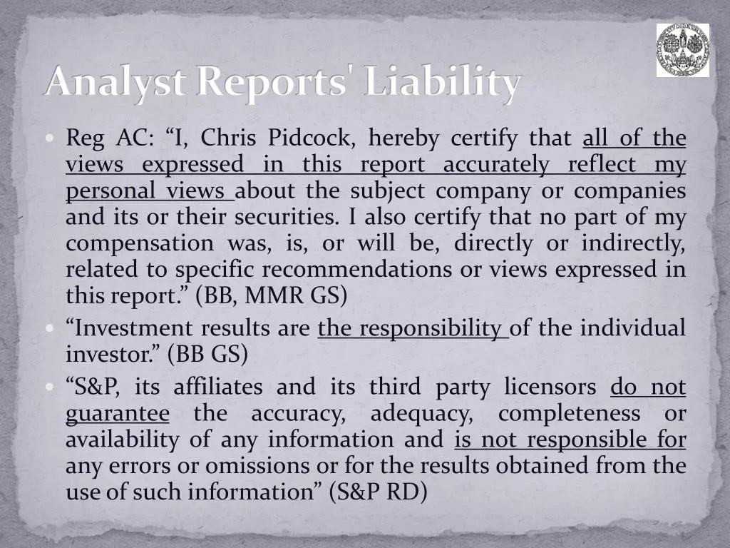 analyst reports liability