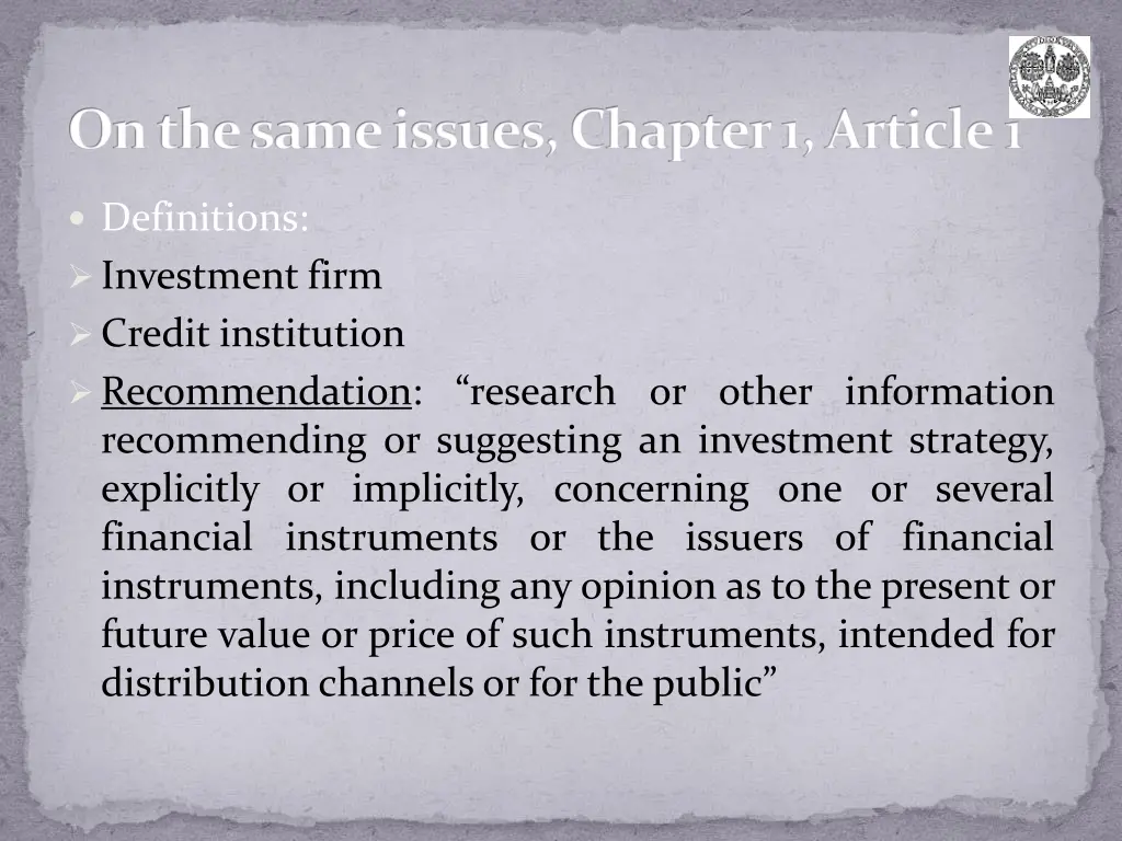 on the same issues chapter 1 article 1