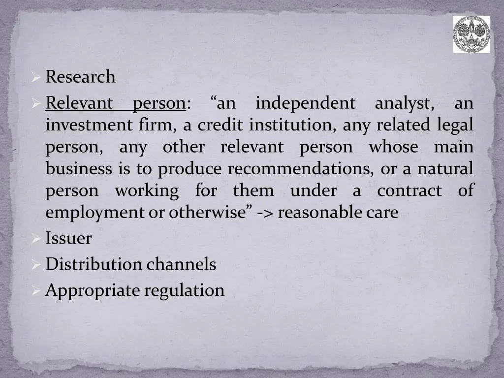 research relevant investment firm a credit