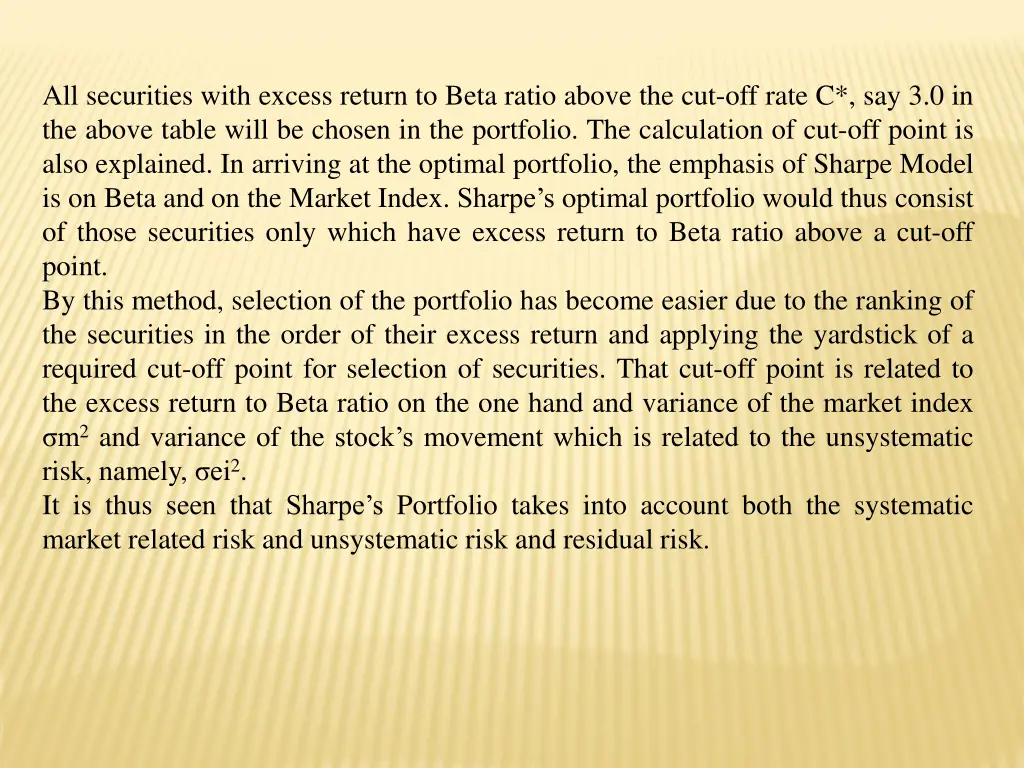 all securities with excess return to beta ratio