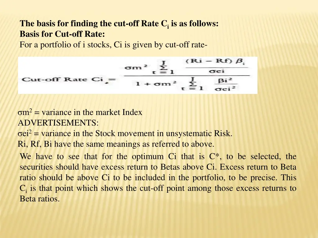 the basis for finding the cut off rate