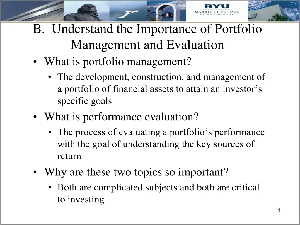 b understand the importance of portfolio