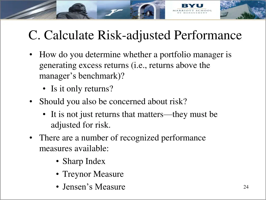 c calculate risk adjusted performance