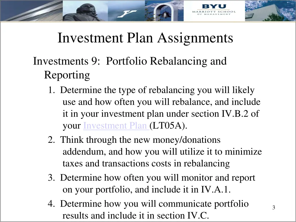 investment plan assignments