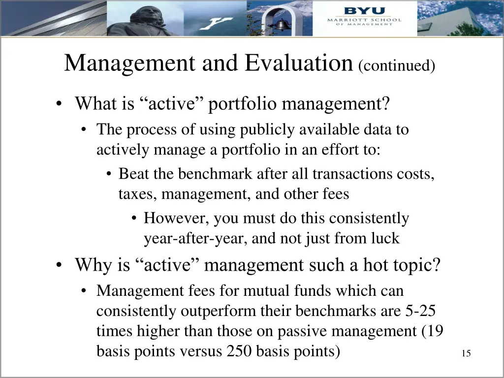 management and evaluation continued