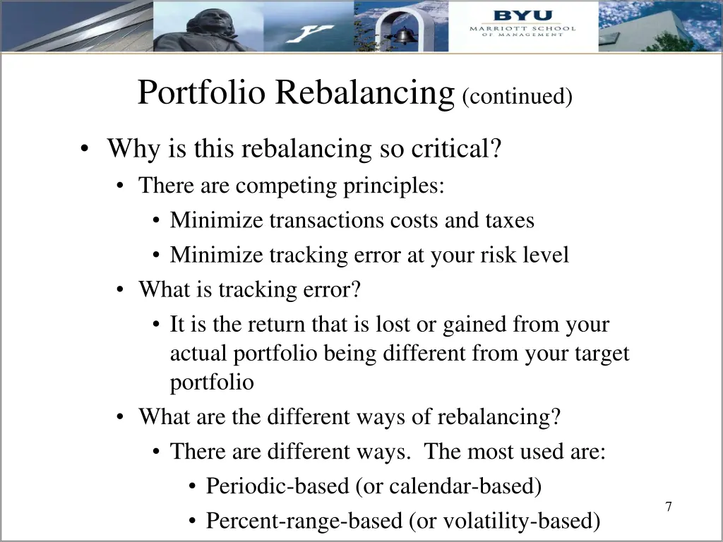 portfolio rebalancing continued