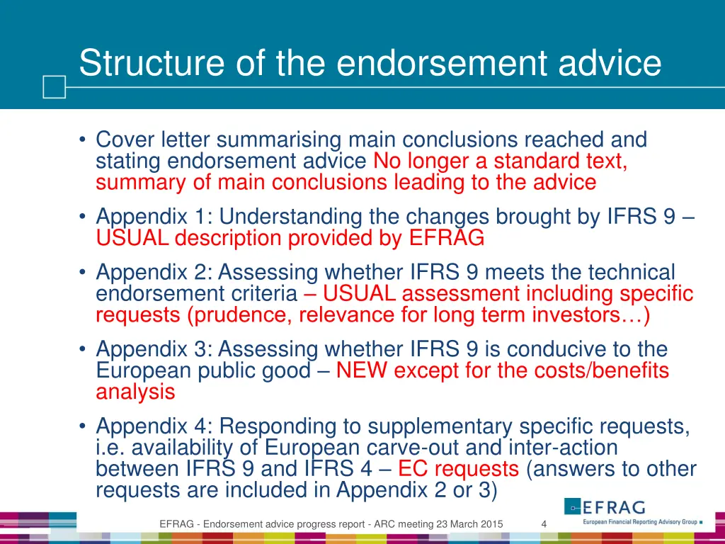 structure of the endorsement advice