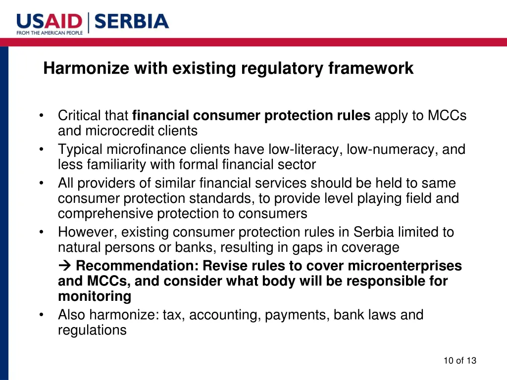 harmonize with existing regulatory framework