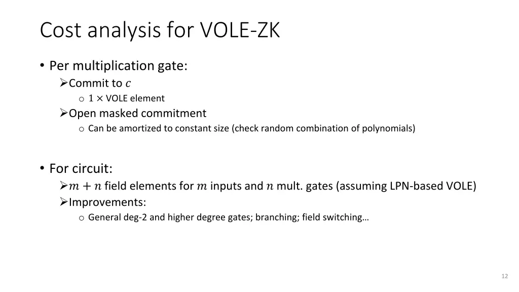 cost analysis for vole zk