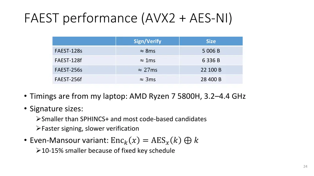 faest performance avx2 aes ni