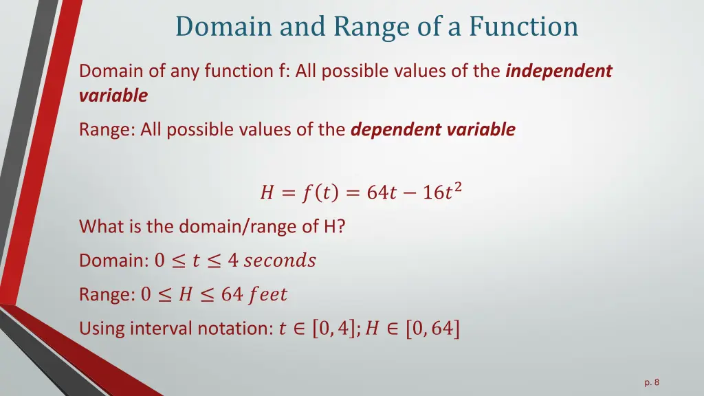 domain and range of a function 1