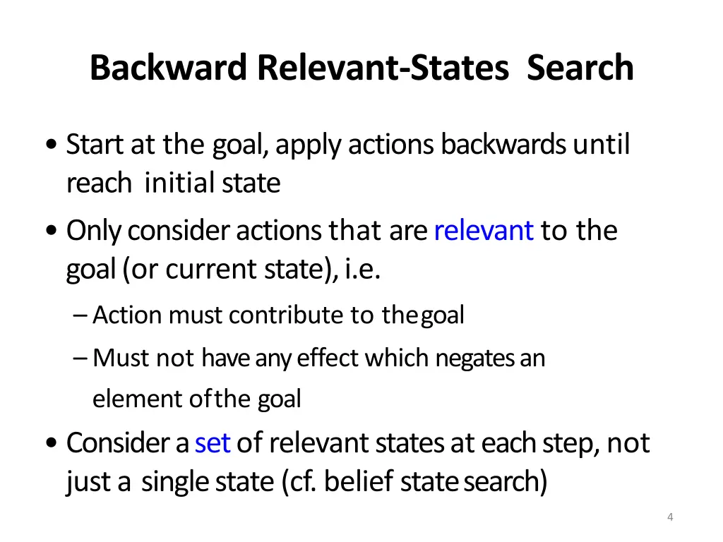 backward relevant states search