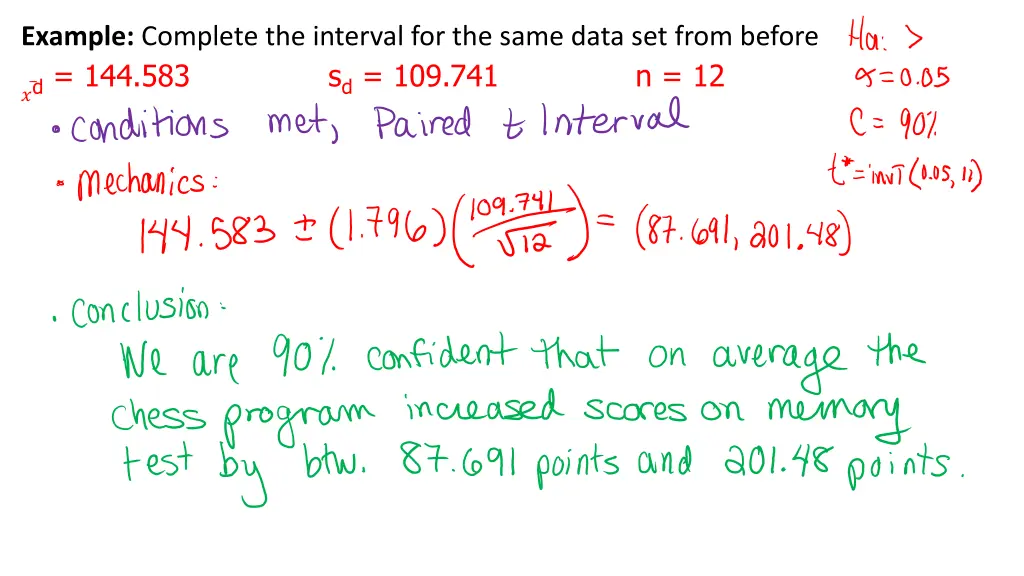 example complete the interval for the same data