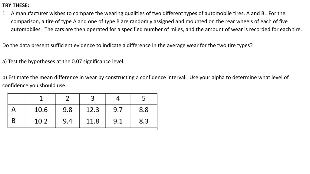 try these 1 a manufacturer wishes to compare