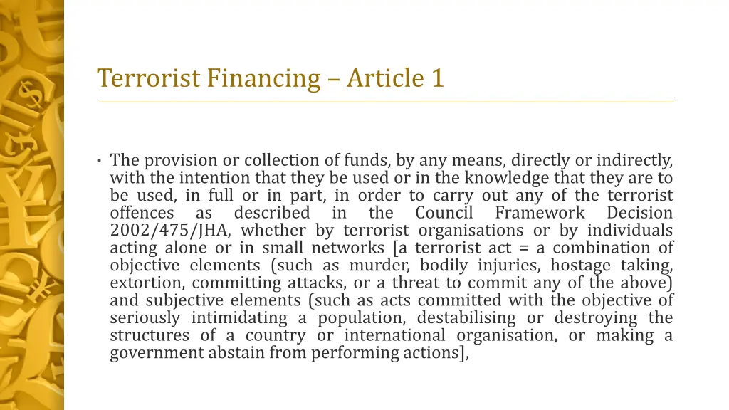 terrorist financing article 1