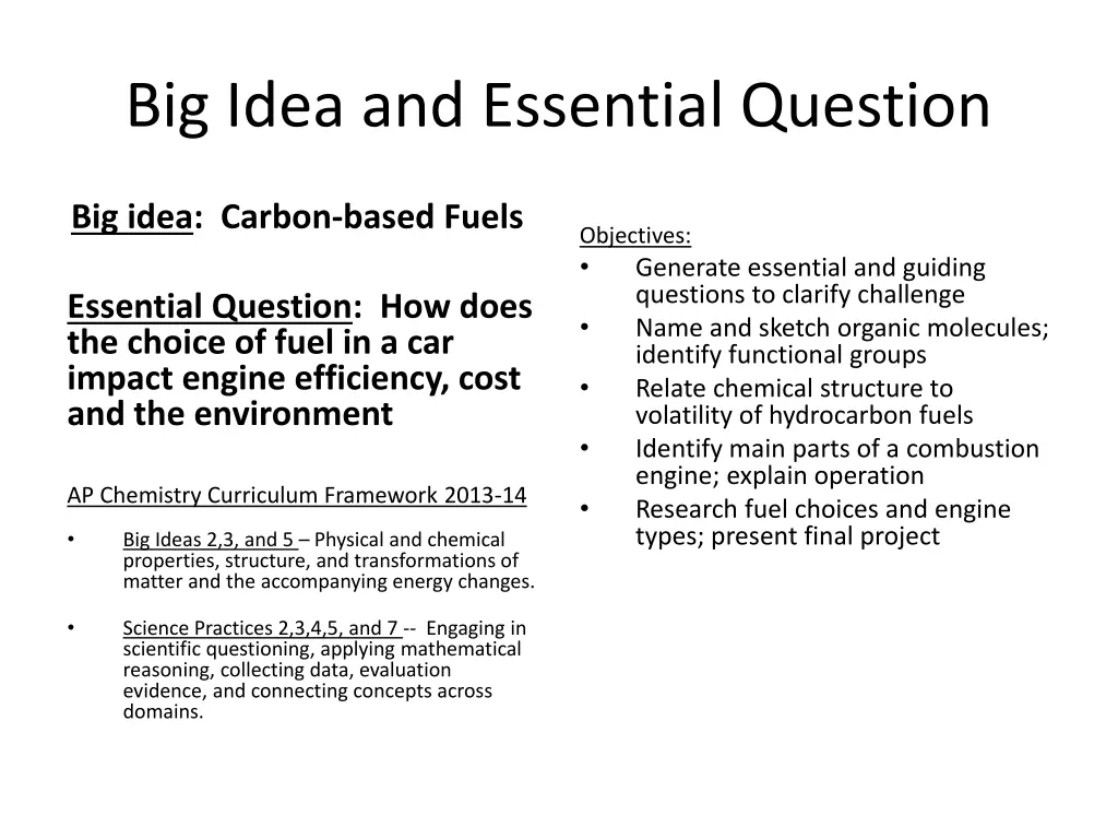 big idea and essential question