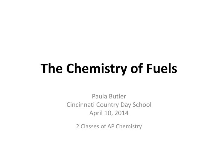 the chemistry of fuels