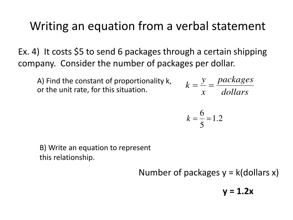 writing an equation from a verbal statement 1