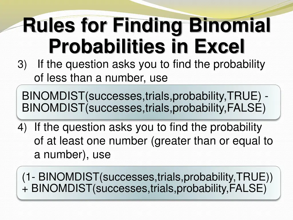 rules for finding binomial probabilities in excel 1