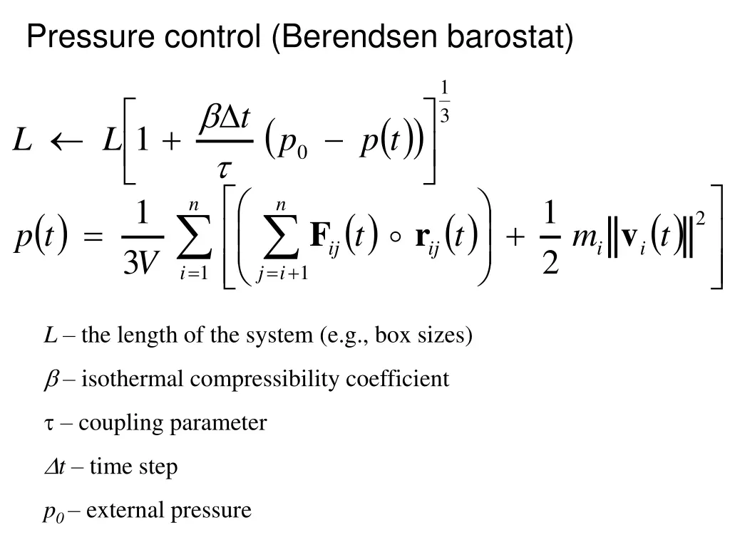 pressure control berendsen barostat