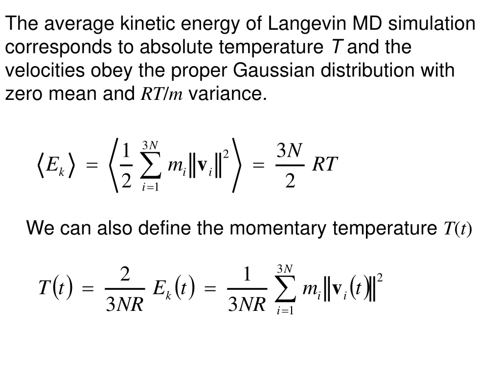 the average kinetic energy of langevin