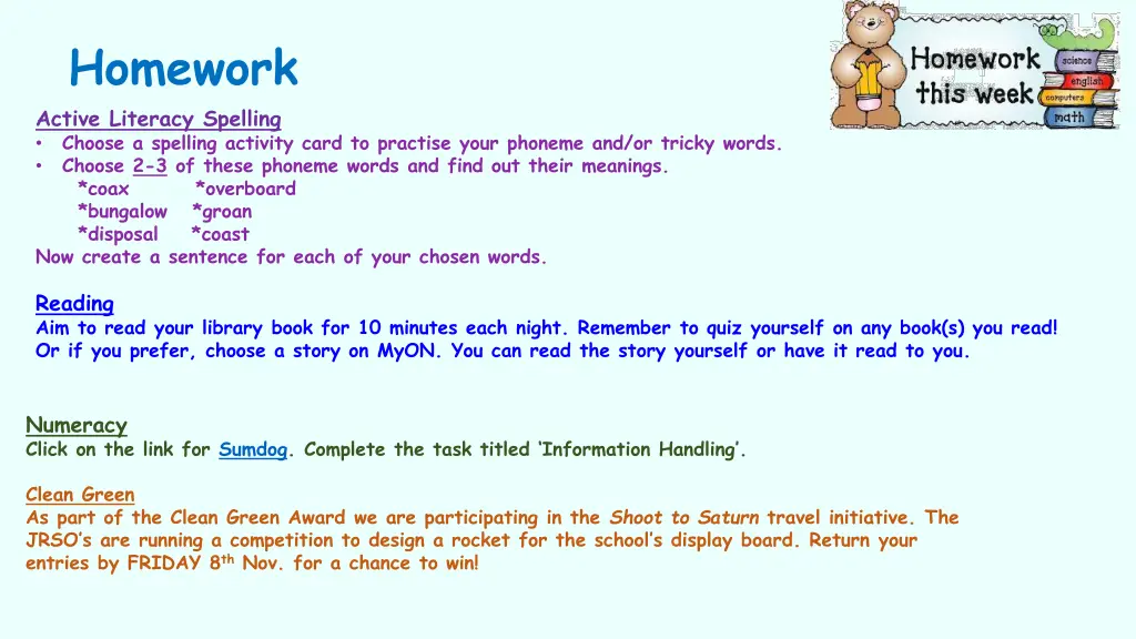 homework active literacy spelling choose