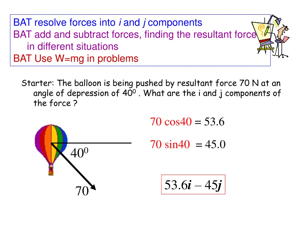 bat resolve forces into i and j components