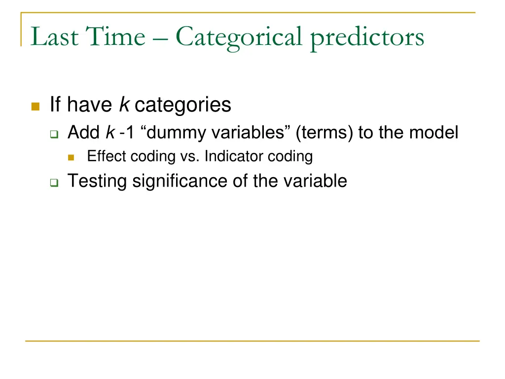 last time categorical predictors