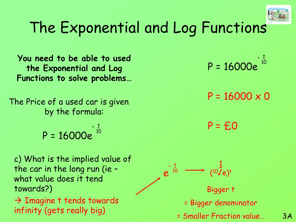 the exponential and log functions 20