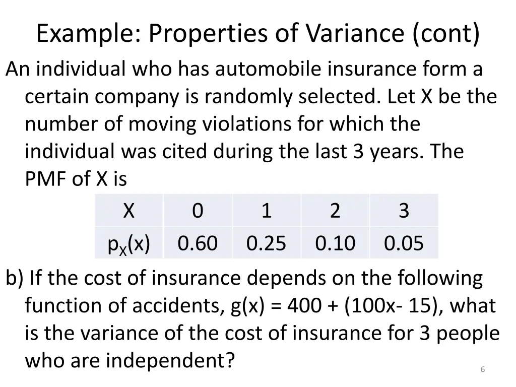 example properties of variance cont an individual
