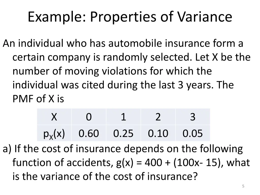 example properties of variance