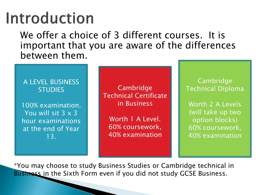 we offer a choice of 3 different courses