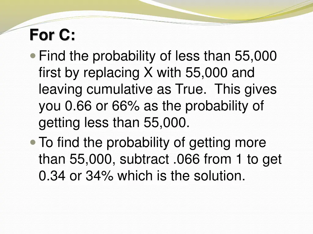 for c find the probability of less than