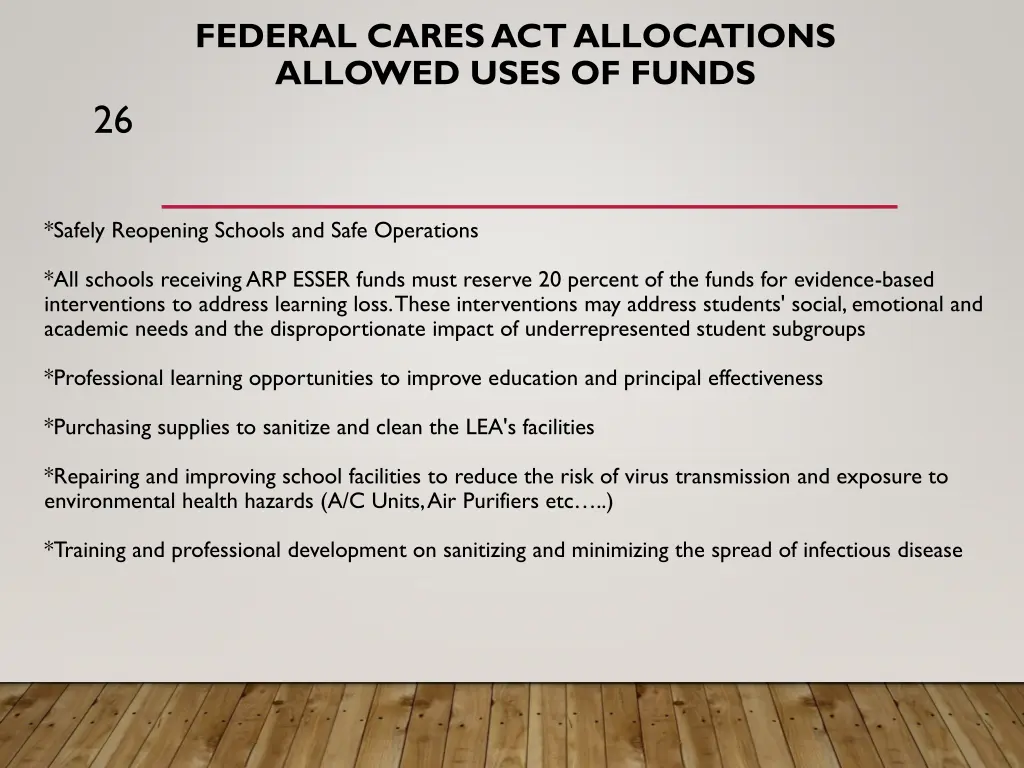 federal cares act allocations allowed uses